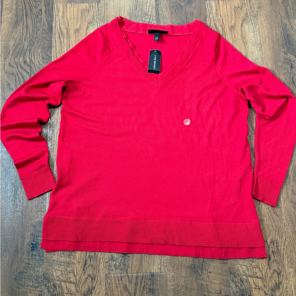 Lane Bryant Women’s V-Neck Long Sleeve Blouse Red Women’s SZ 14/16 Rayon Nylon - Picture 2 of 14